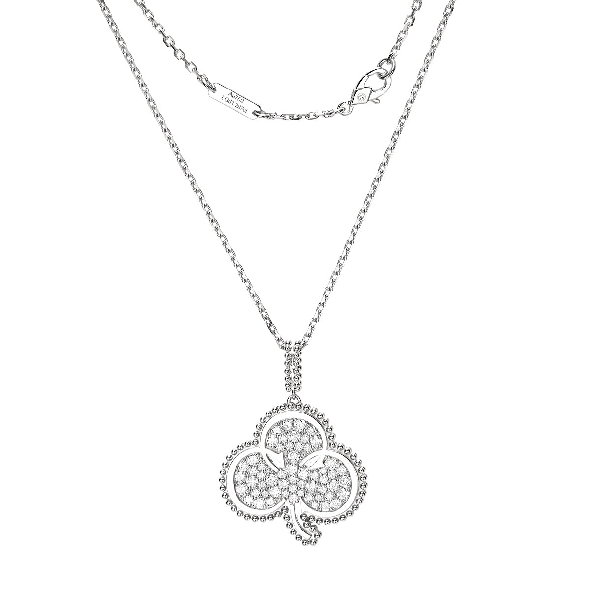 18K White Gold Lab-Grown Diamond Clover Luxury Necklace