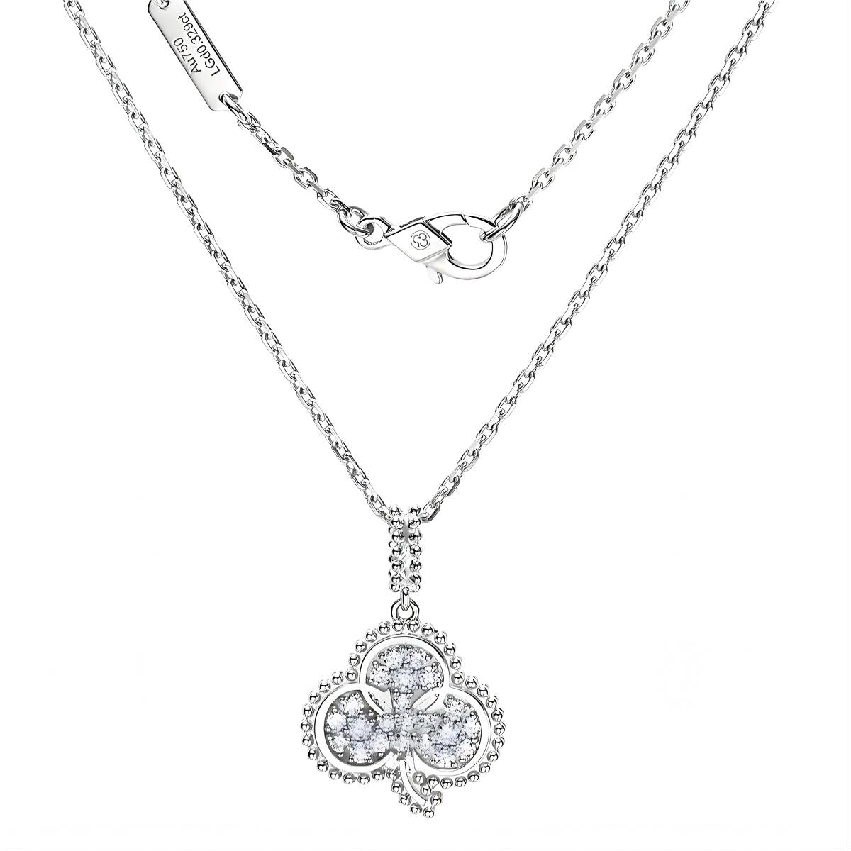 18K White Gold Lab Diamond Clover Necklace