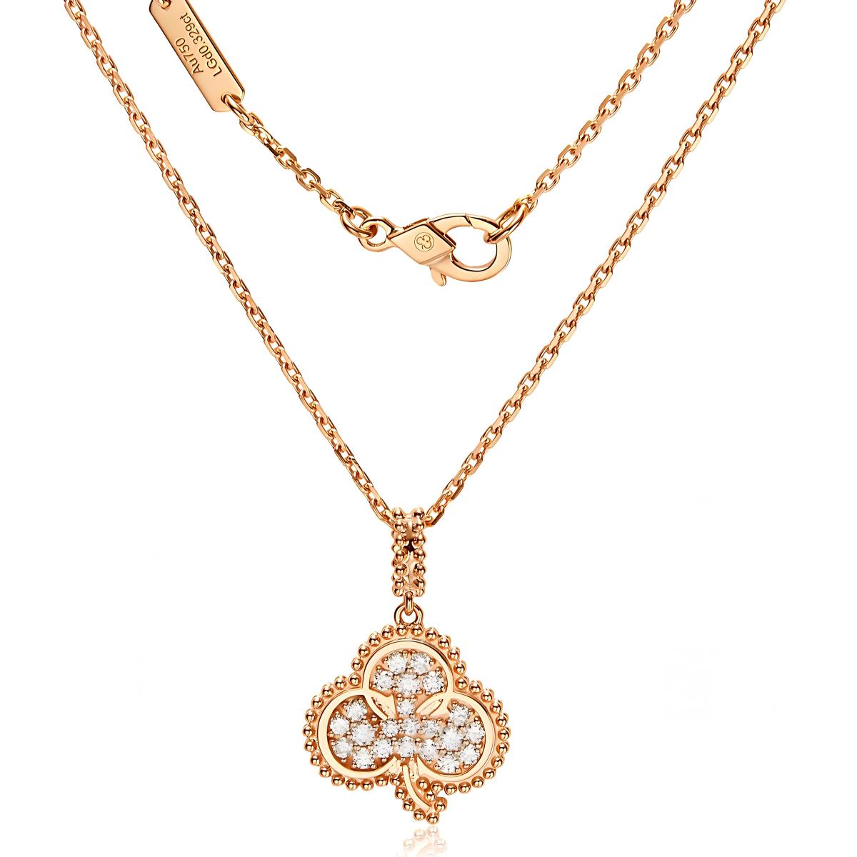 18K Rose Gold Lab-Grown Diamond Clover Necklace